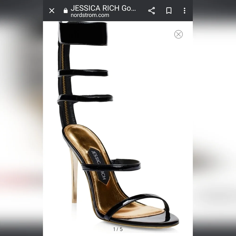 Jessica Rich Gold Black Goddess Heeled Stiletto Sandals - Picture 6 of 9